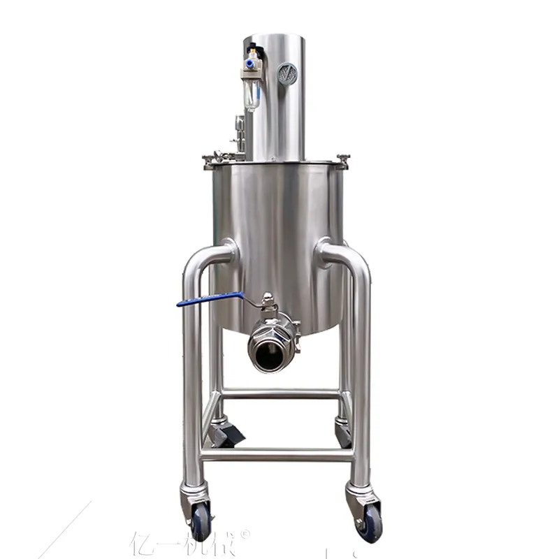Pneumatic agitated mixing tank used with heated jacket systems in process lines