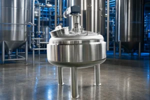 chemical mixing tank — YIYI INTELLIGENT official product with illustrative industrial background (not a real site photo)