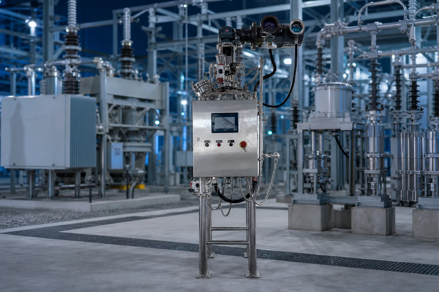 Emulsifying vessel with agitator stages for vacuum batch production