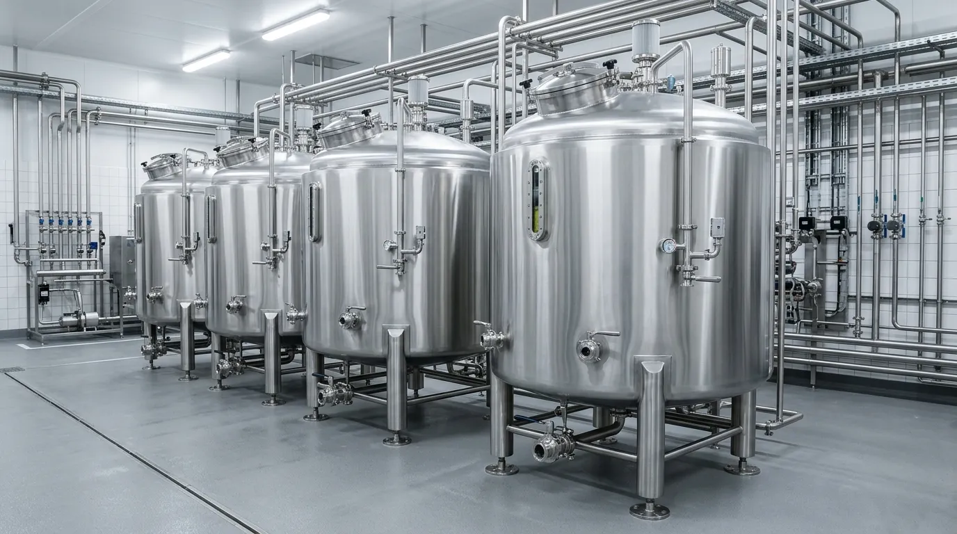 Sanitary stainless steel tank for process material-selection planning