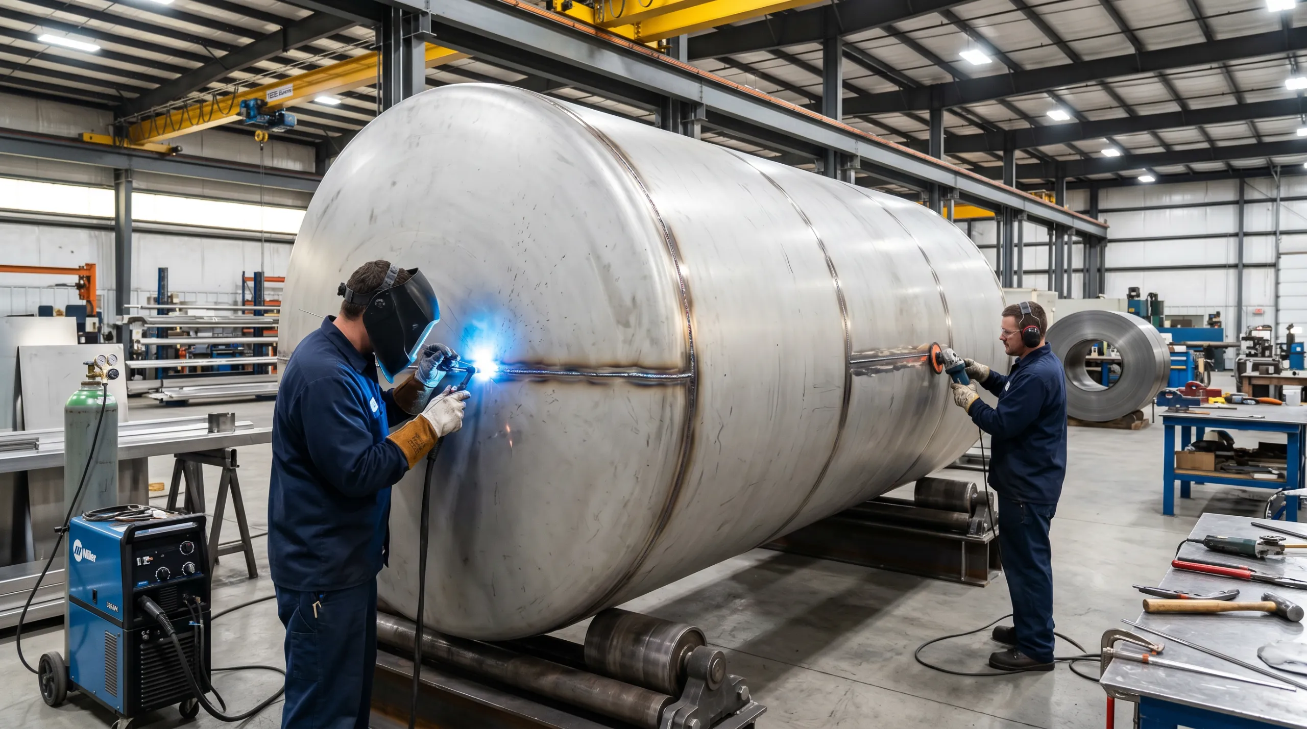 Stainless steel dairy mixing tank fabrication and sanitary weld context