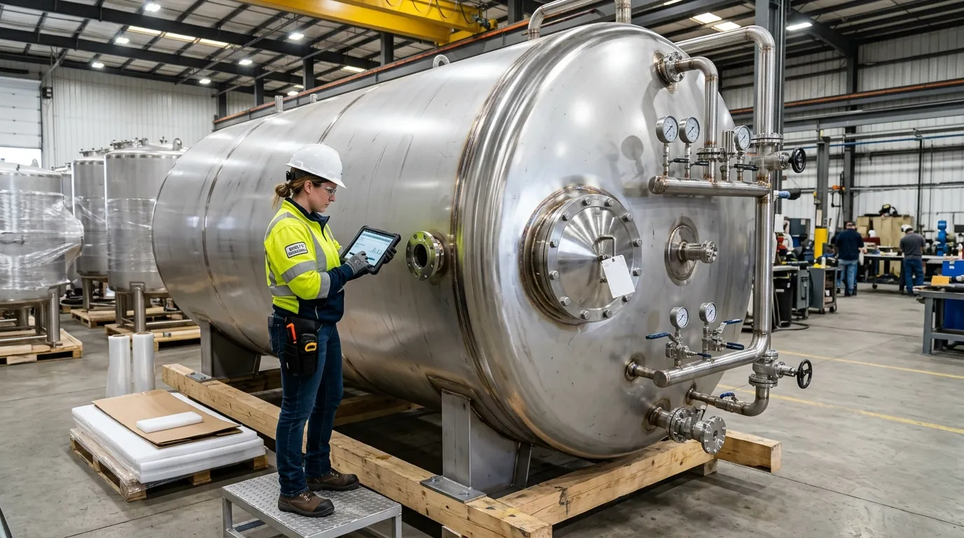 Stainless steel tank quality inspection for material and weld review