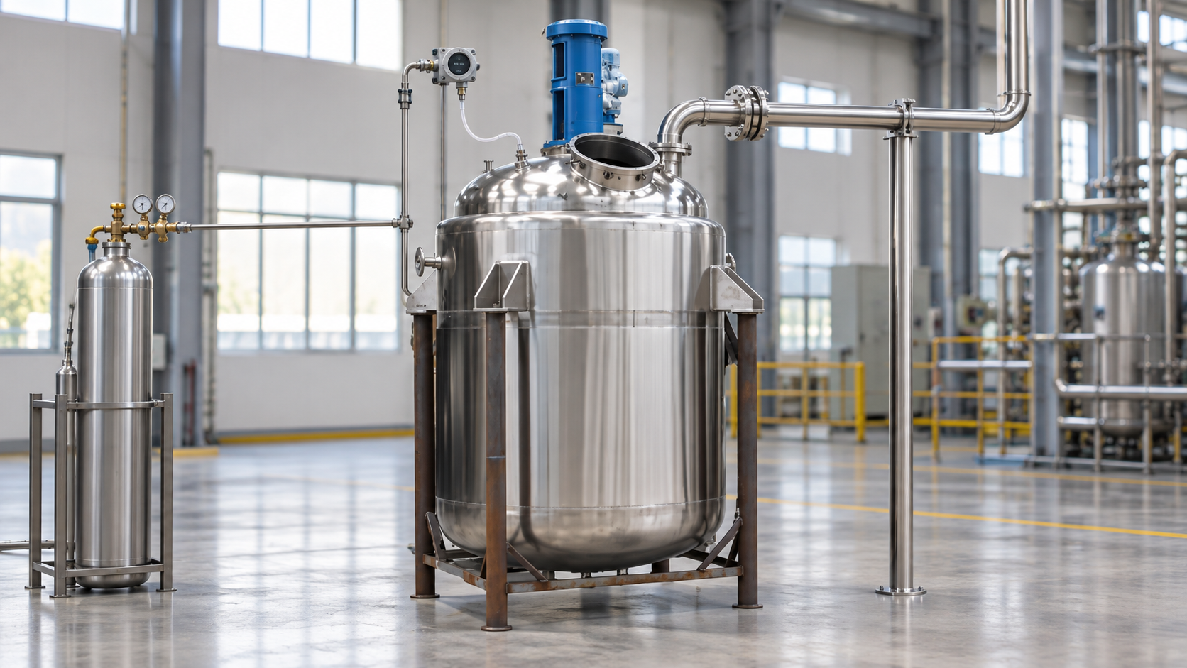 Oxygen monitor and safe vent line on a stainless steel chemical reactor