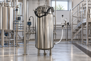 Stainless steel fermenter with dissolved oxygen and aeration instruments