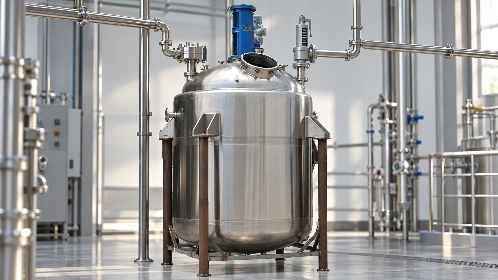 Stainless steel reactor with separate rupture disc and safety relief valve connections