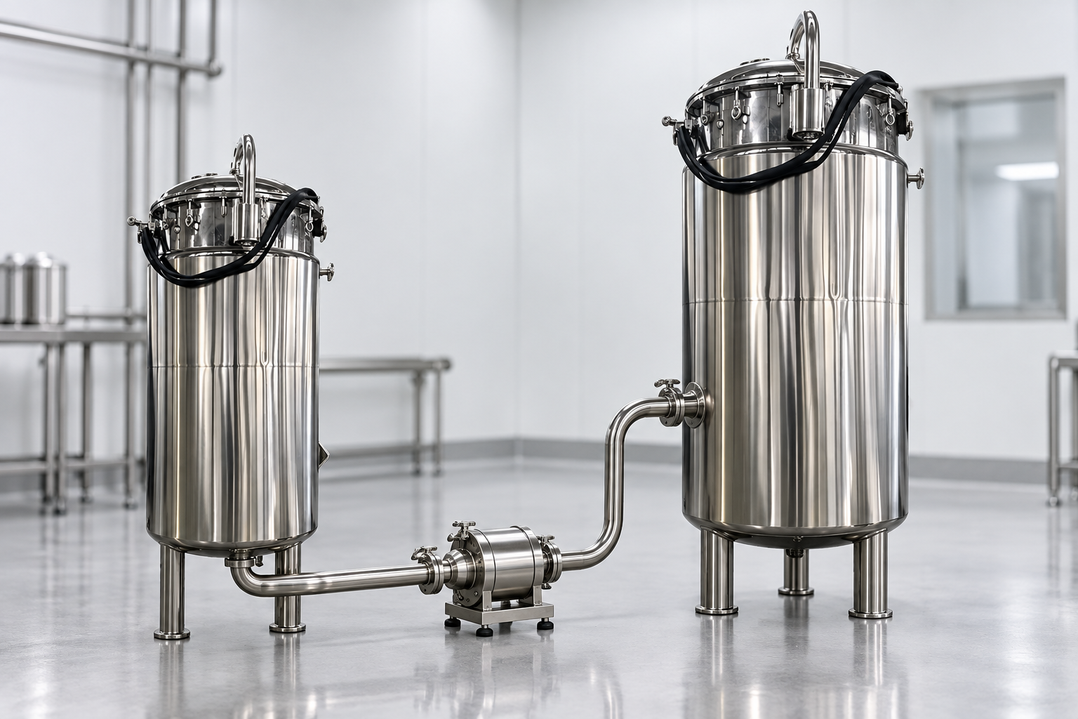 Closed transfer line and pump connecting seed and production fermenters