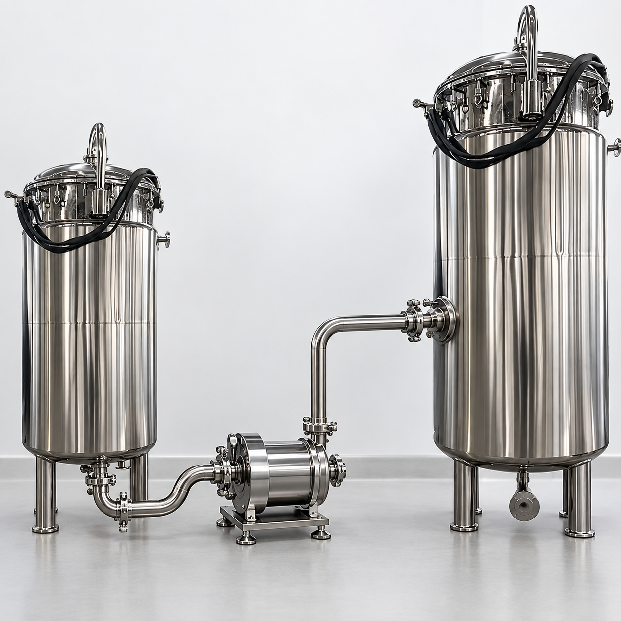 Closed pump and pipe transferring seed culture to a larger fermenter