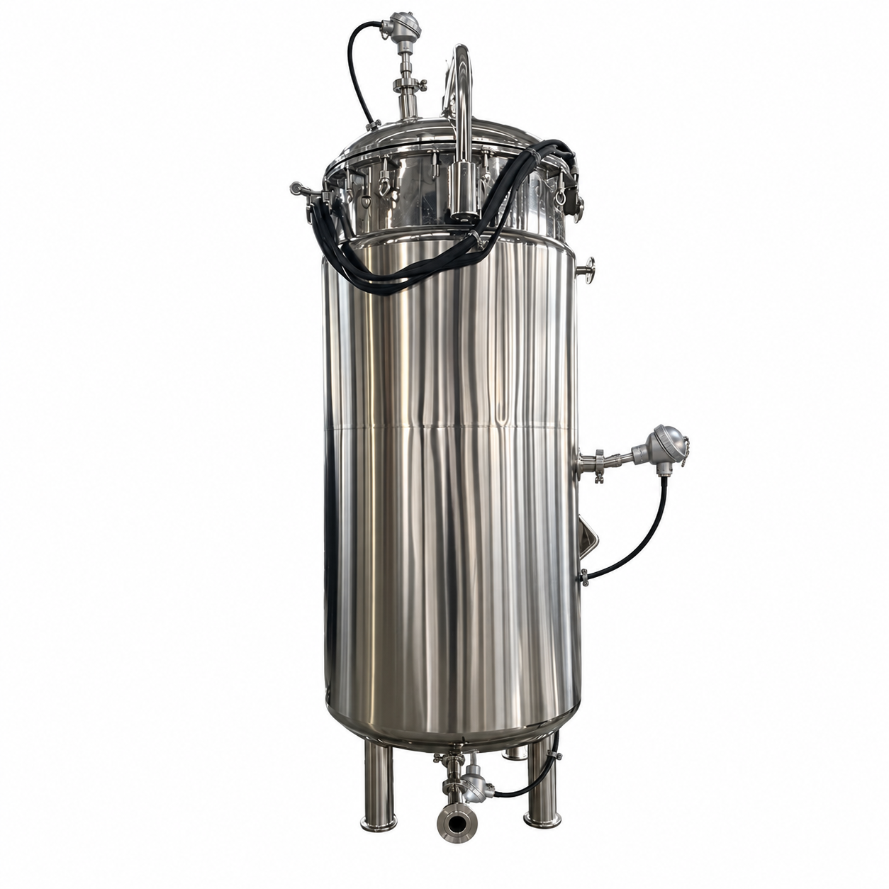 Temperature sensors placed around a stainless steel fermenter for SIP mapping