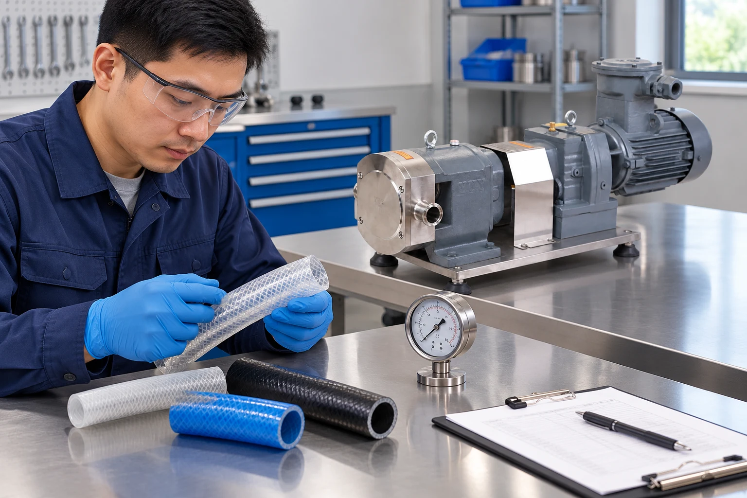 Reviewing detached hose samples and pressure instrumentation