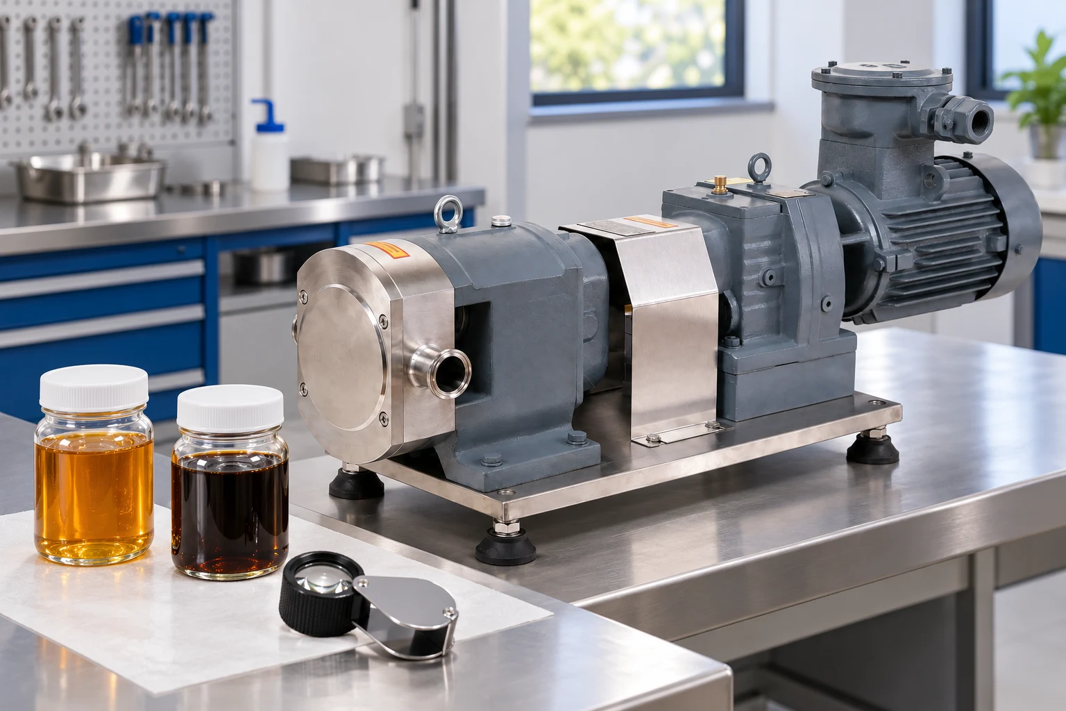 Retained liquid samples beside a stationary lobe pump