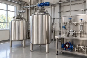 Mixing vessels beside a separate steam-system training bench