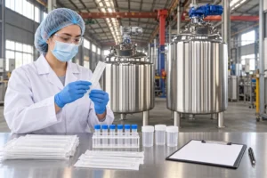 Preparing unopened swabs at a separate hygiene-verification bench