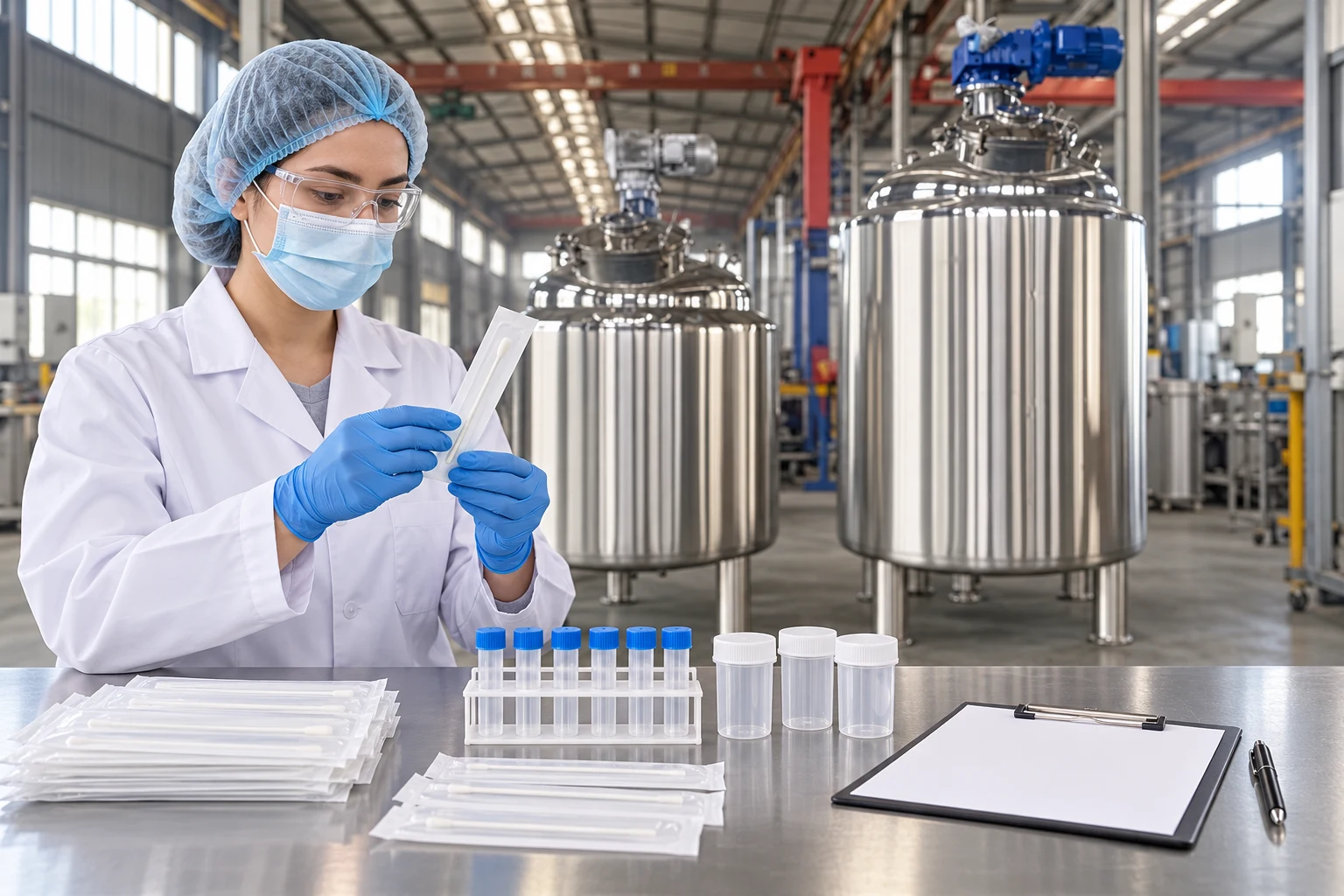 Preparing unopened swabs at a separate hygiene-verification bench