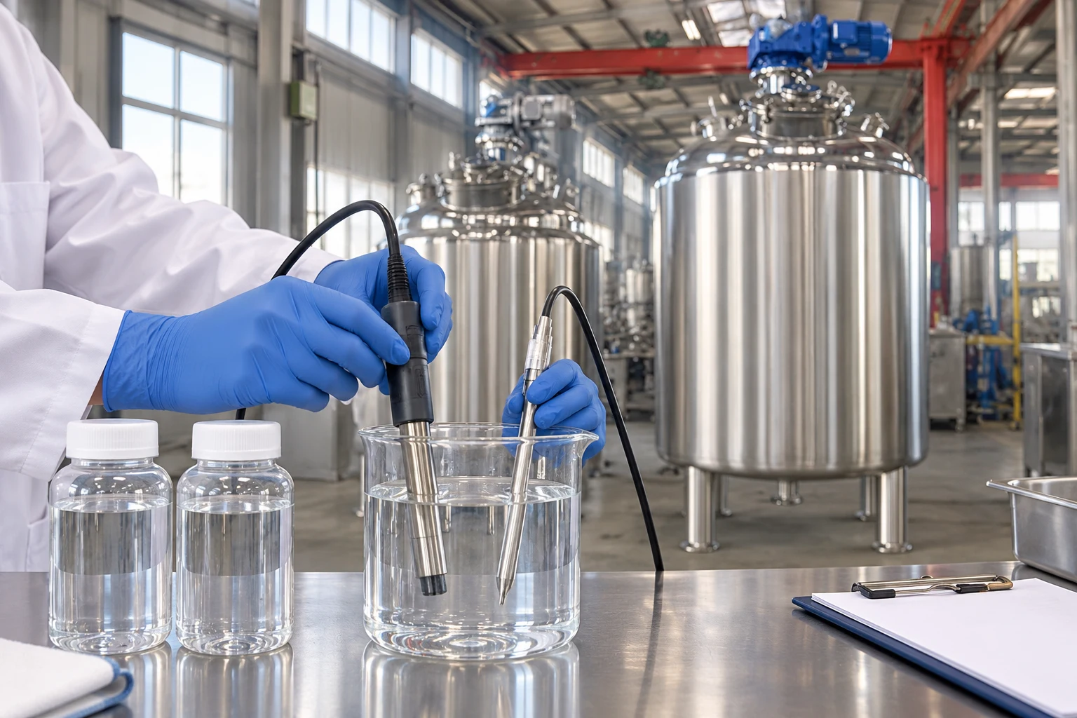 Conductivity and temperature checks on a water sample