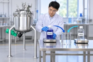 Preparing separately measured stock surrogate and water for a dilution balance
