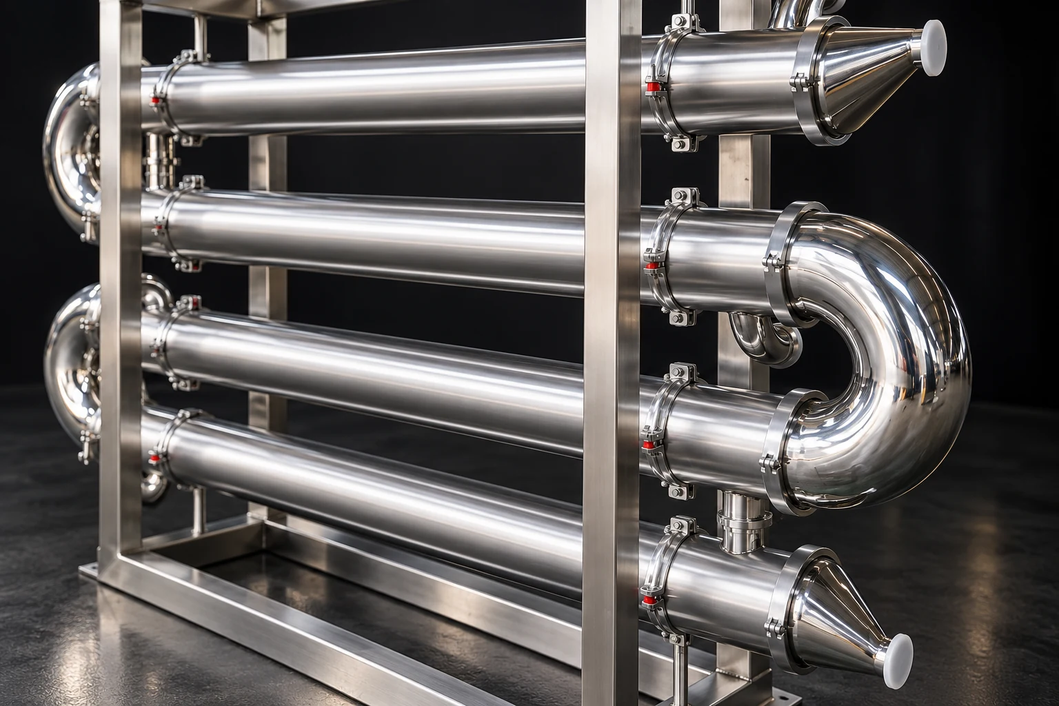 Close view of exchanger return bend and frame