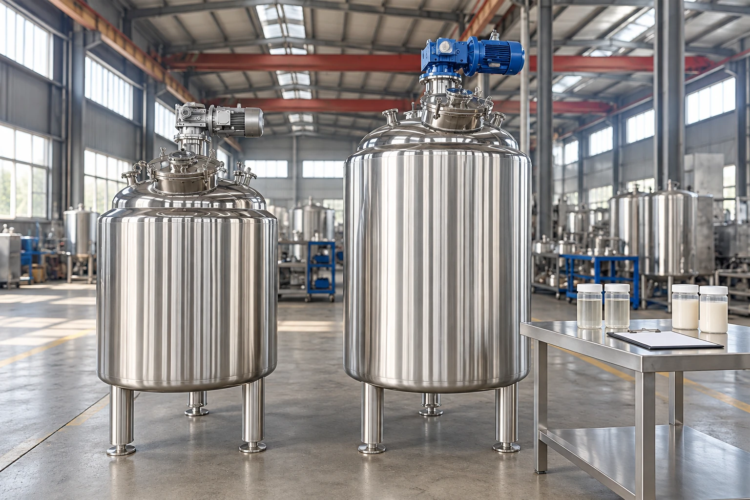 Grouped sample containers and transfer record beside stationary vessels