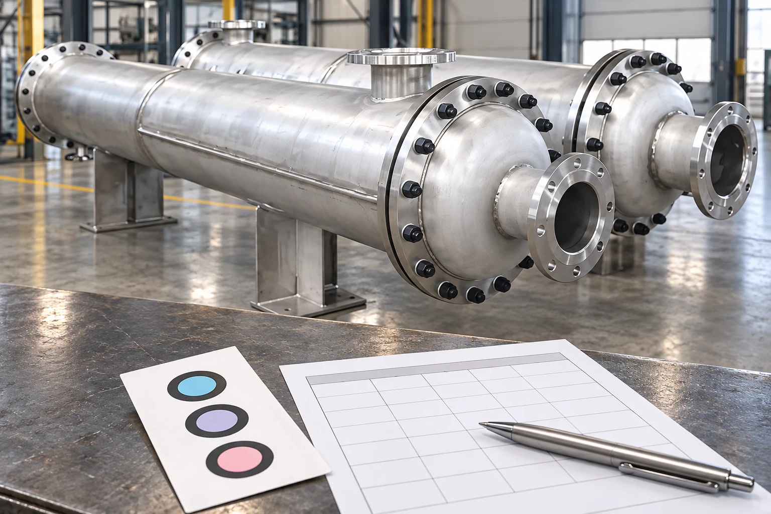 Blank preservation inspection calendar and indicator card beside exchangers