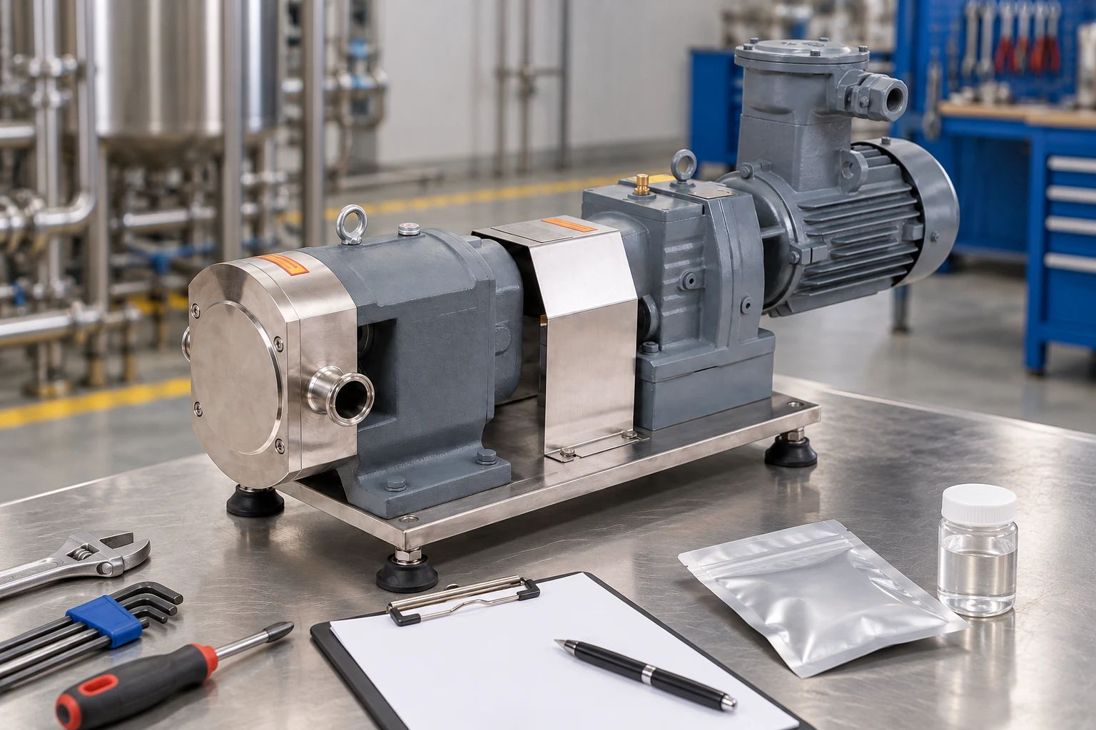 Closed rotor pump beside a spare-parts enquiry sheet