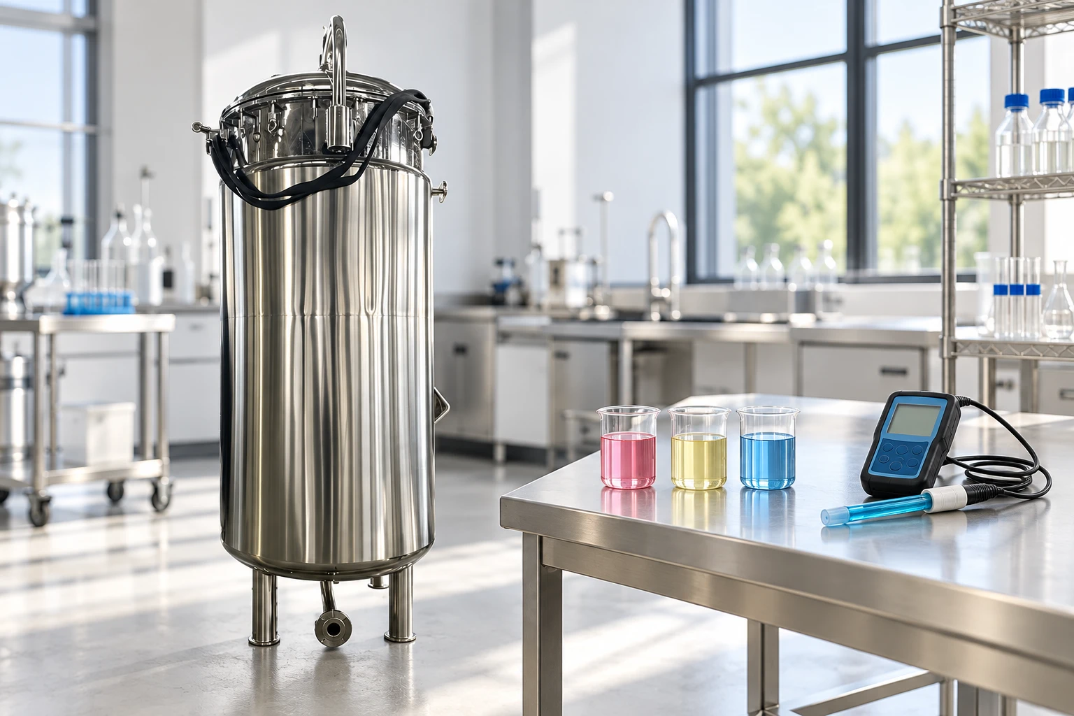 Reference fermenter beside a separate pH calibration bench