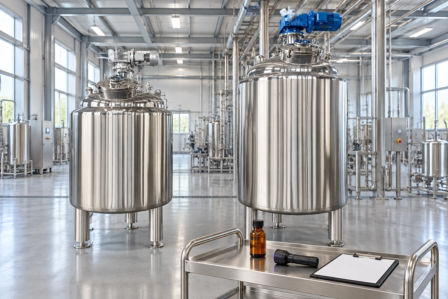 Reference mixing tanks beside separate tracer-test planning equipment