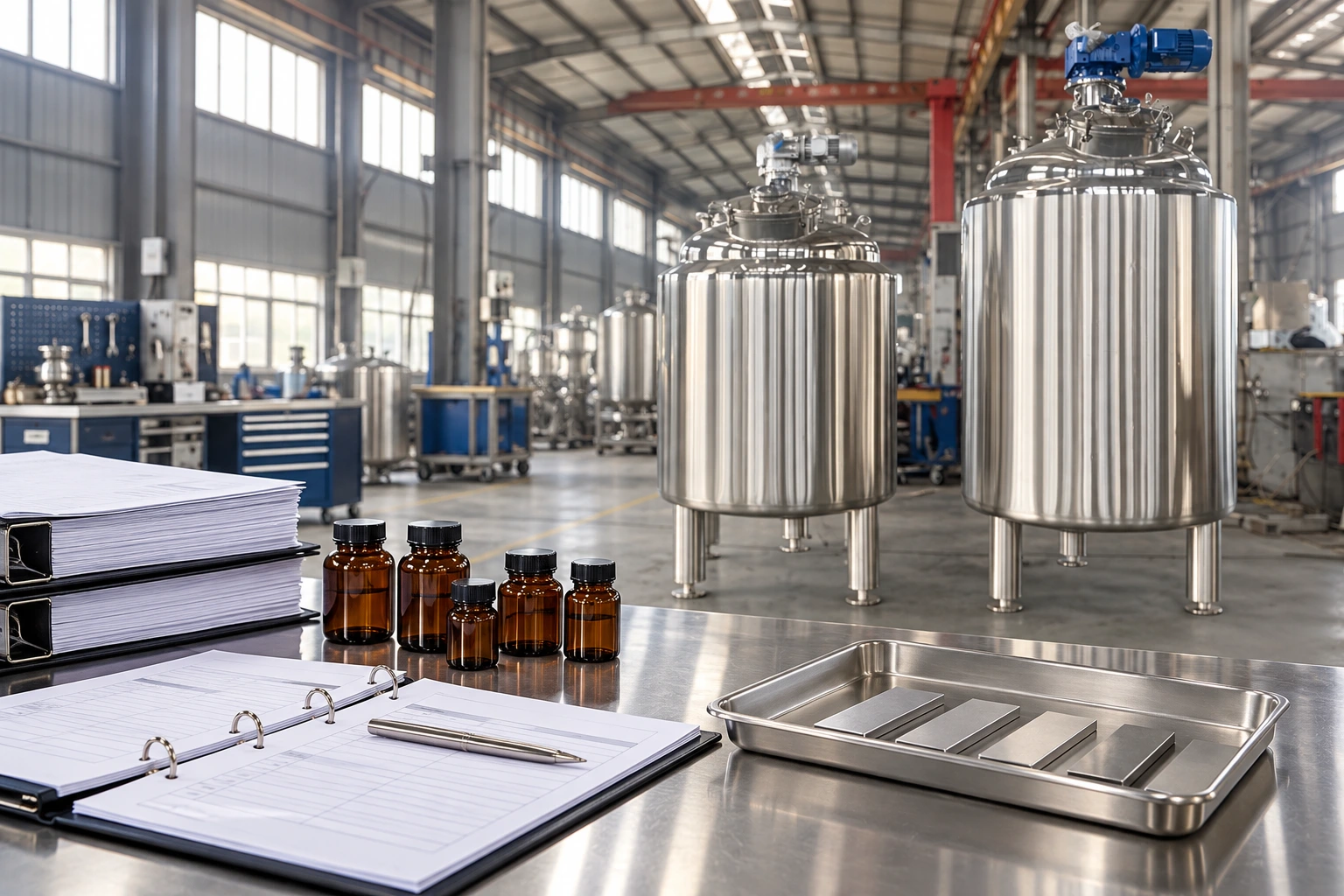 Reference mixing tanks behind a separate tracer preparation and records bench