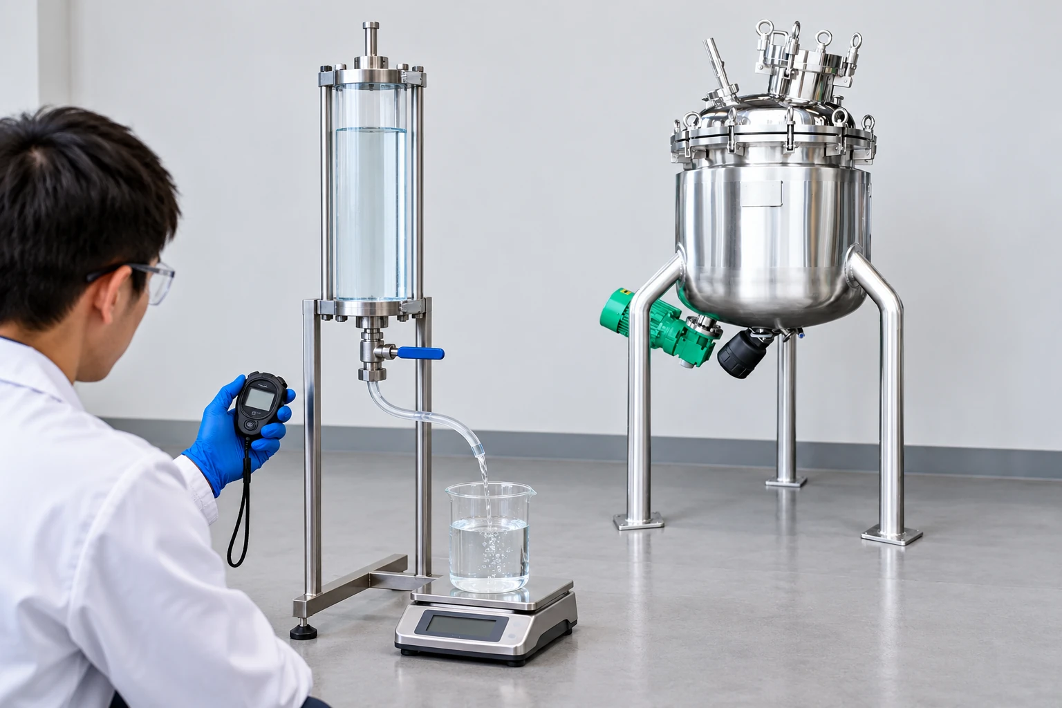 Measuring collected water mass and elapsed time as an independent flow check Measuring collected water mass and elapsed time as an independent flow check
