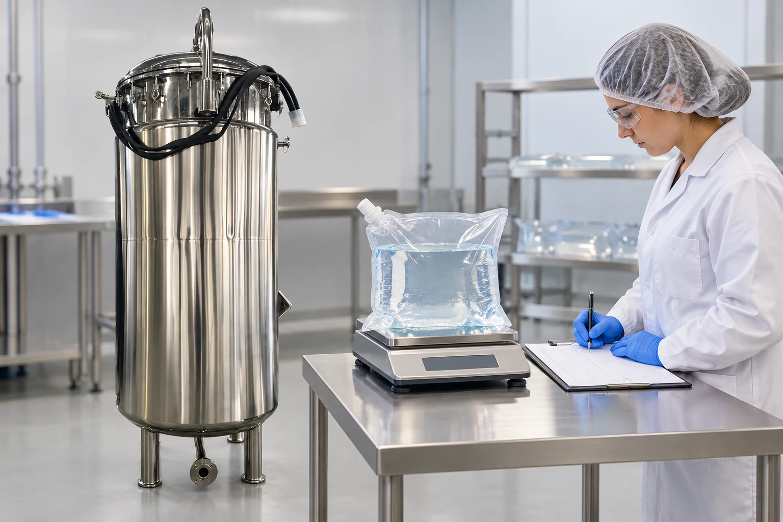 Weighing a water-surrogate receiver to define transferred quantity Weighing a water-surrogate receiver to define transferred quantity