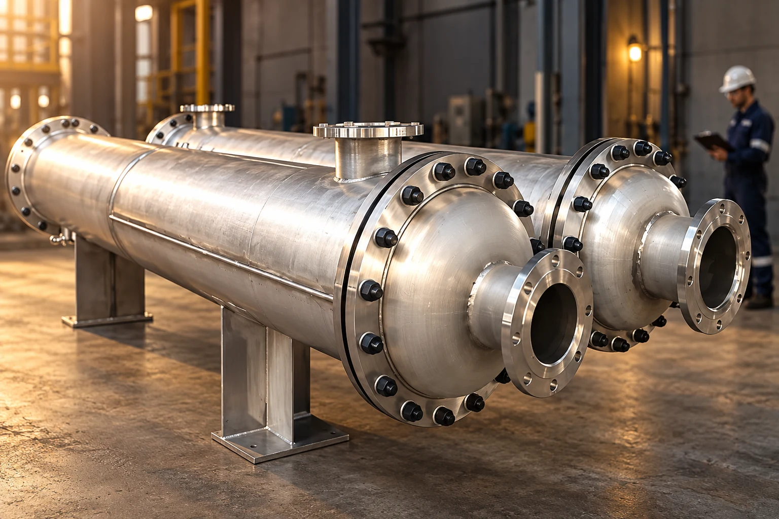 Horizontal fixed-tubesheet heat exchangers with bolted end heads