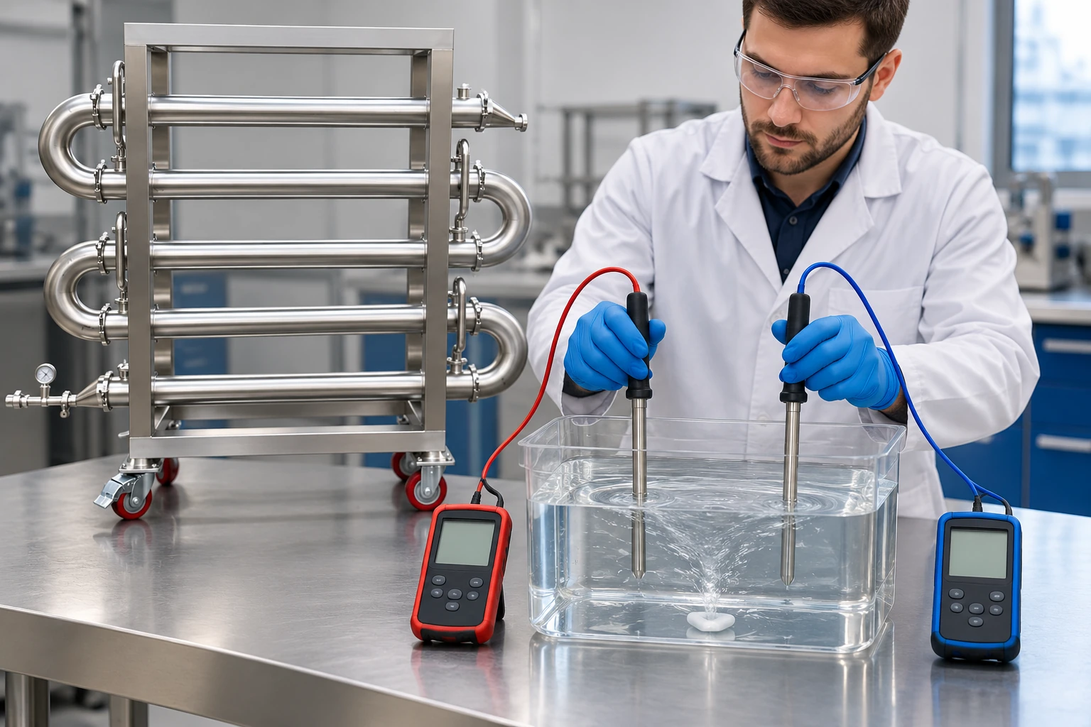 Comparing temperature probes in one reference bath before performance monitoring