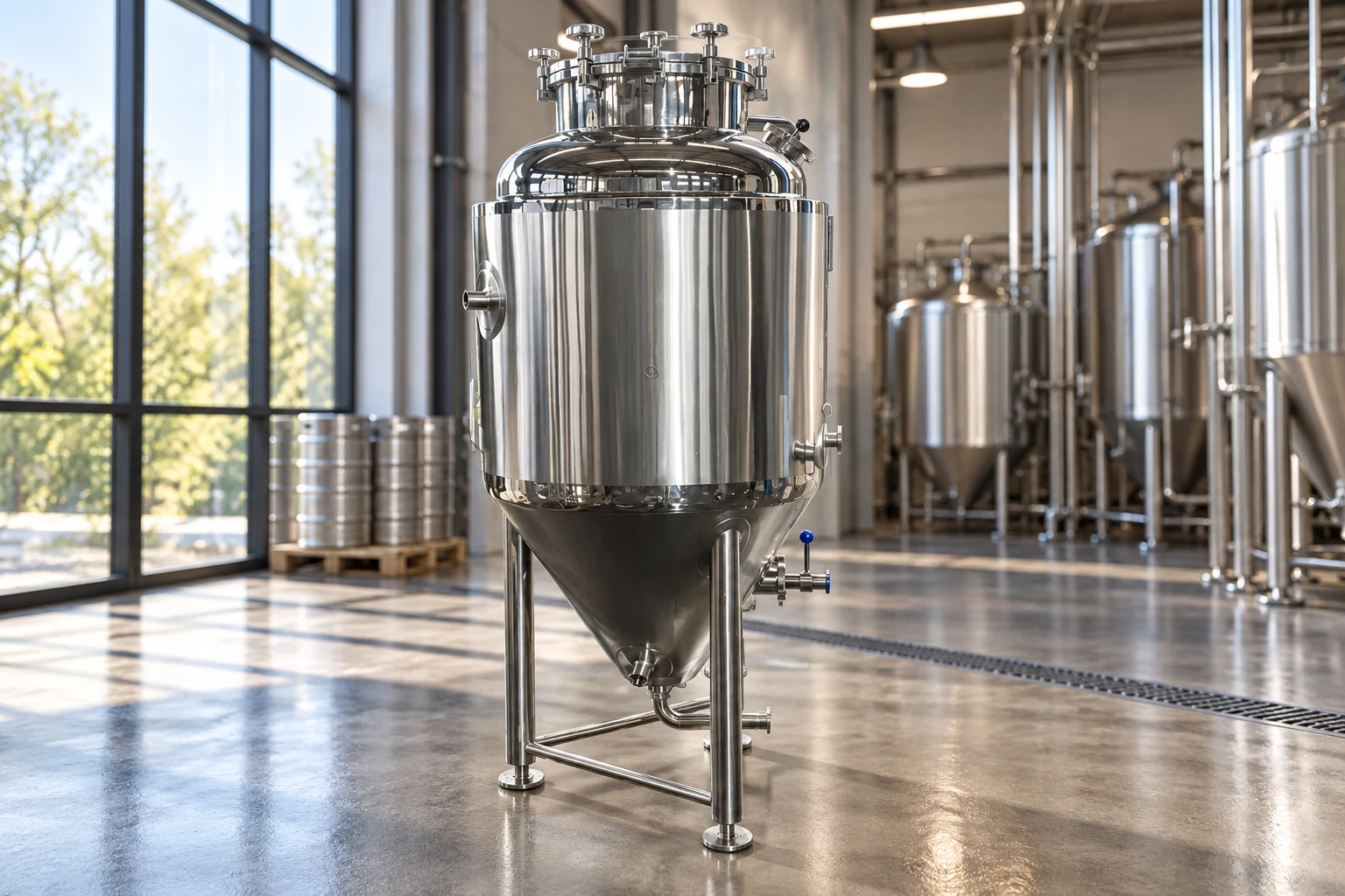 Exterior shell and cone of a brewery fermentation vessel