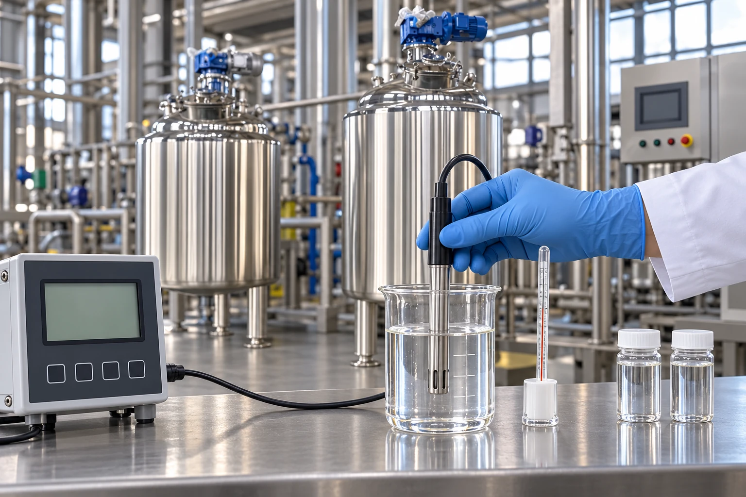 Checking conductivity and temperature of a tracer sample Checking conductivity and temperature of a tracer sample