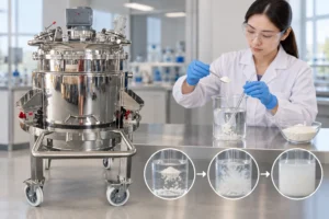 Small water-based powder wetting trial before production sequence development