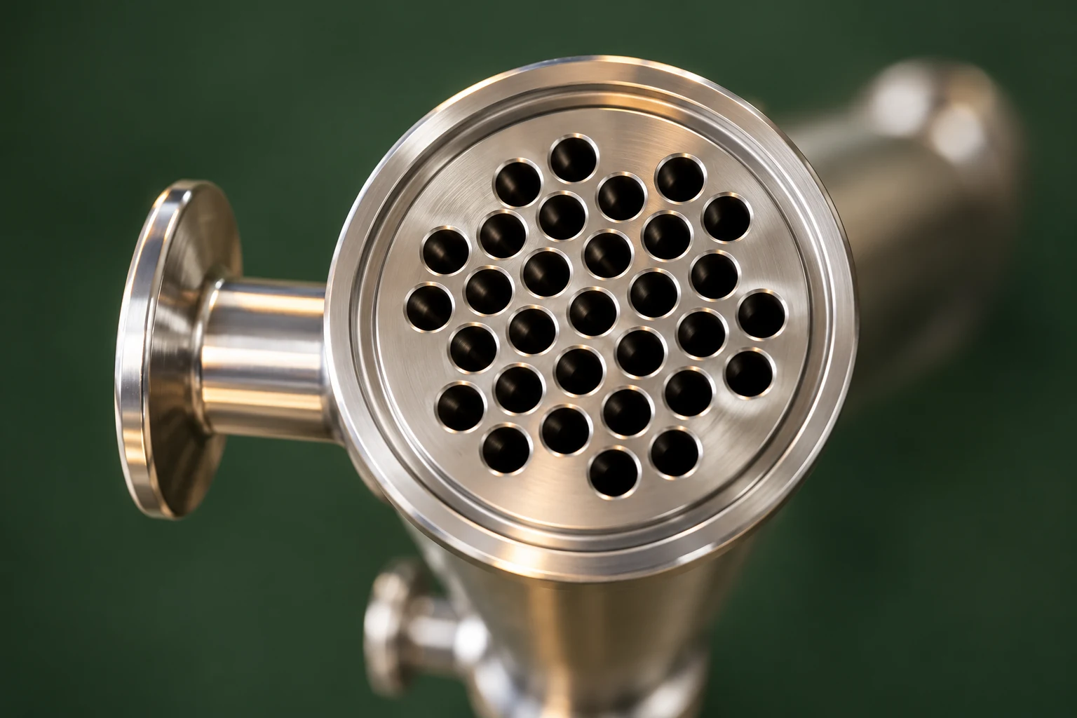 Open sanitary tube face with staggered round bores
