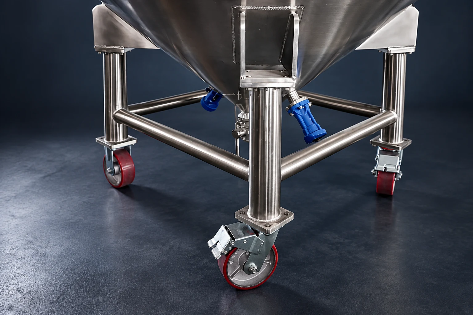 Process-silo support frame and red caster assemblies