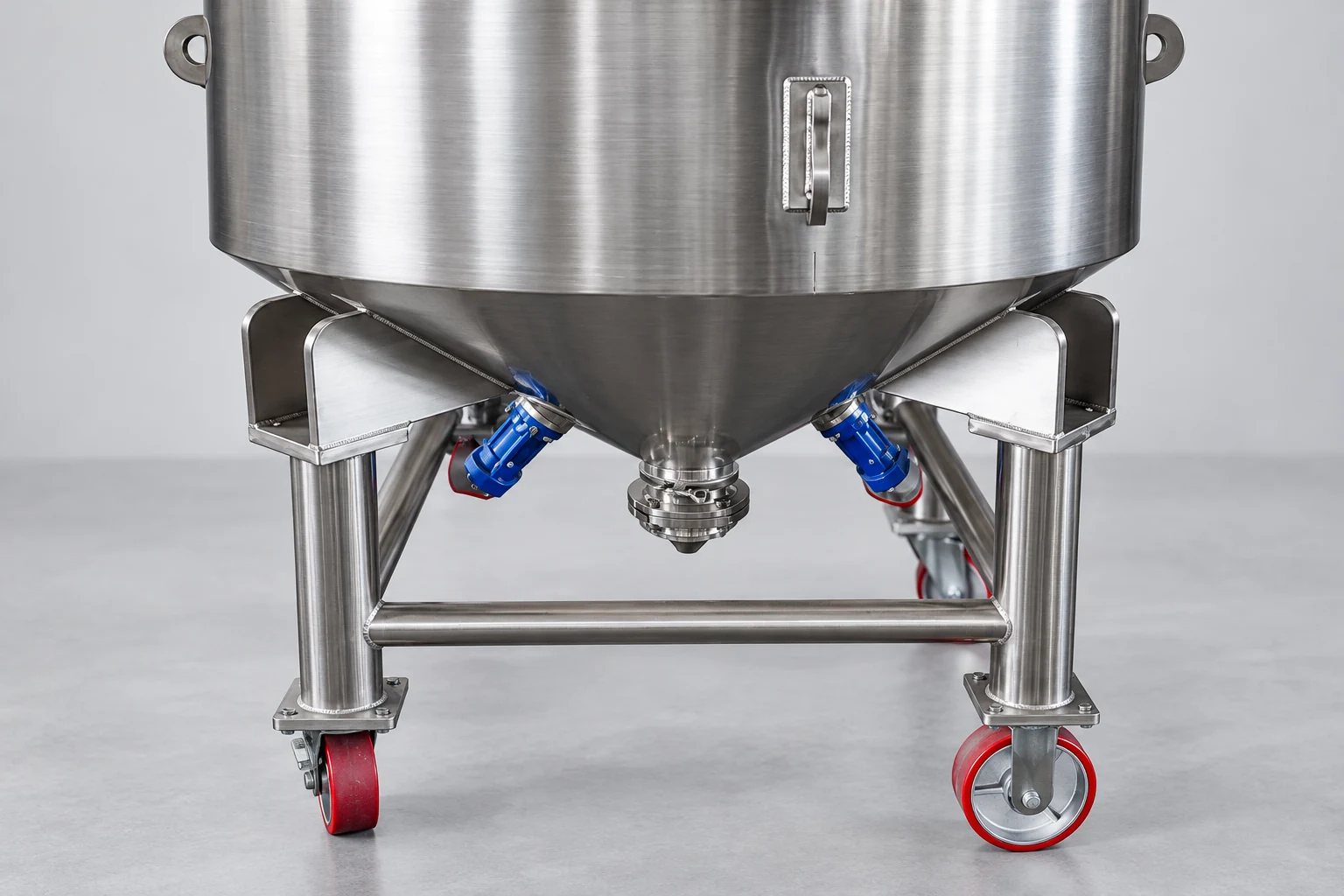 Conical process-vessel bottom, outlet and supporting frame