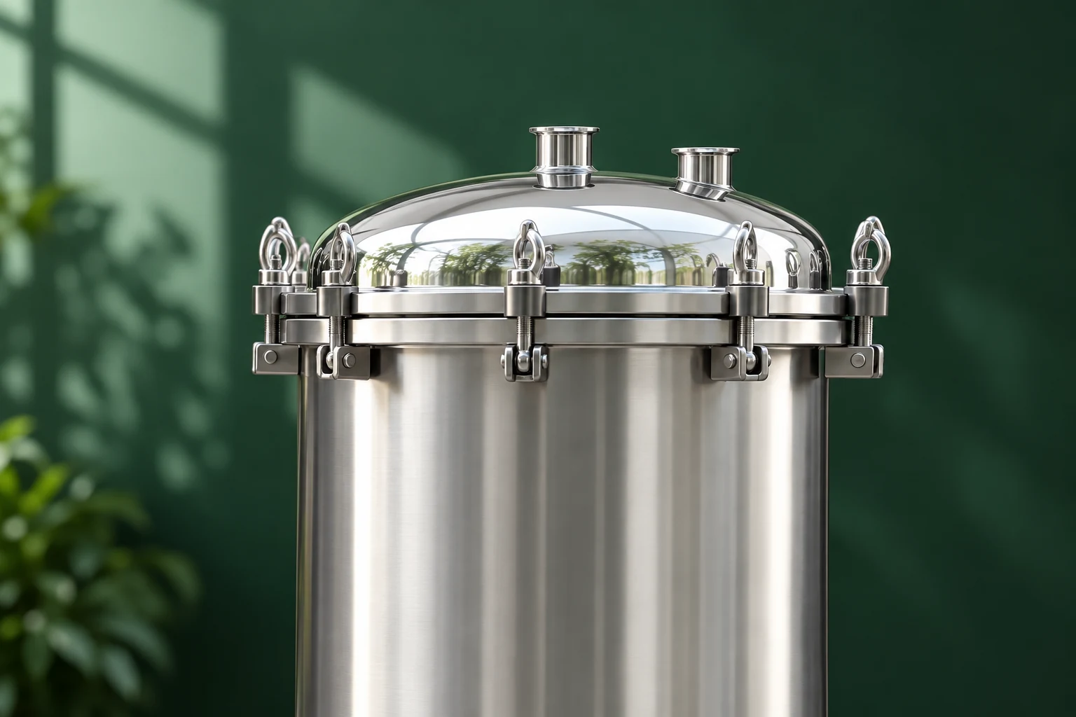 Upper filter closure clamps against a green backdrop
