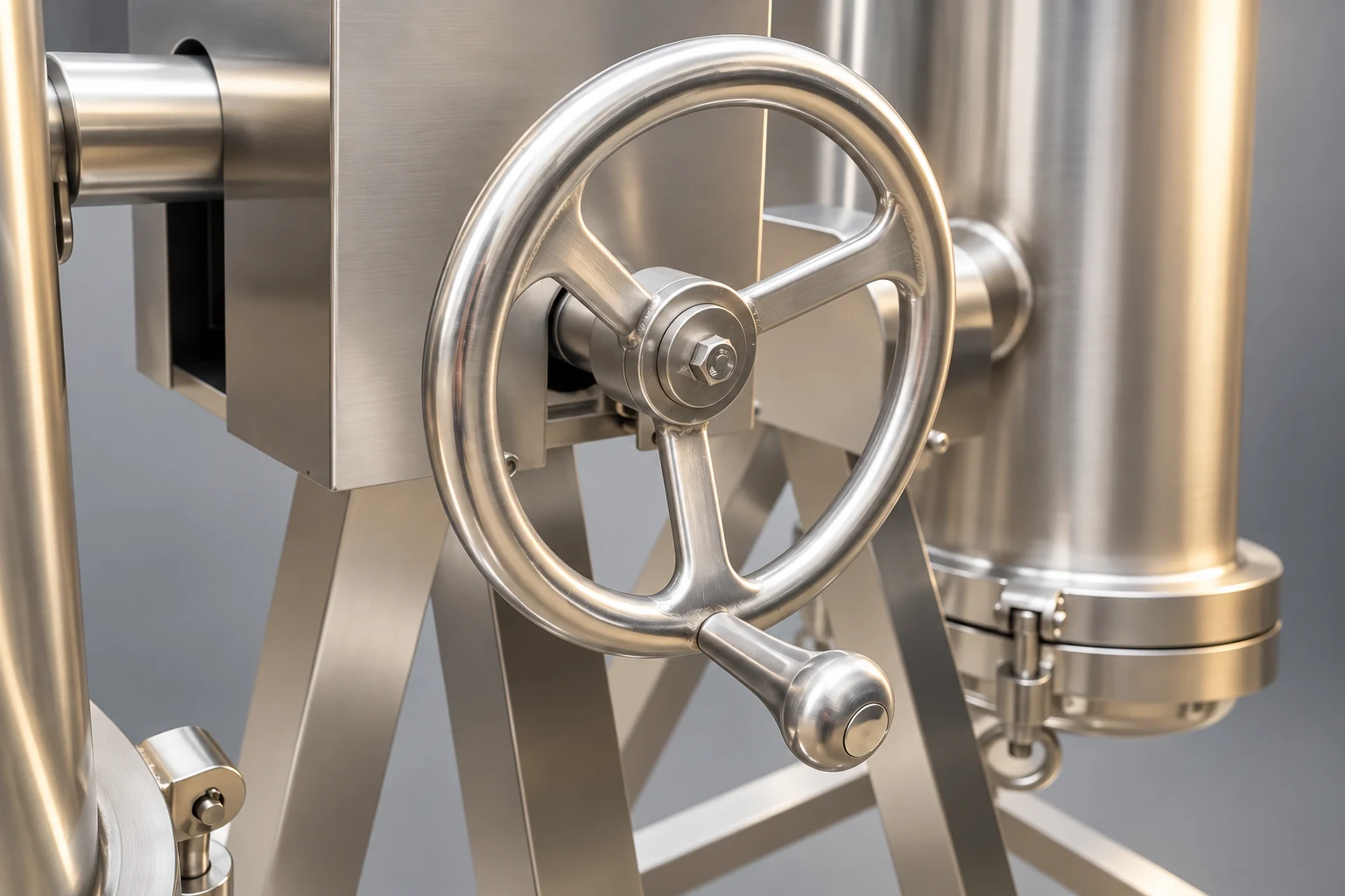 Filter housing handwheel and supporting frame mechanism