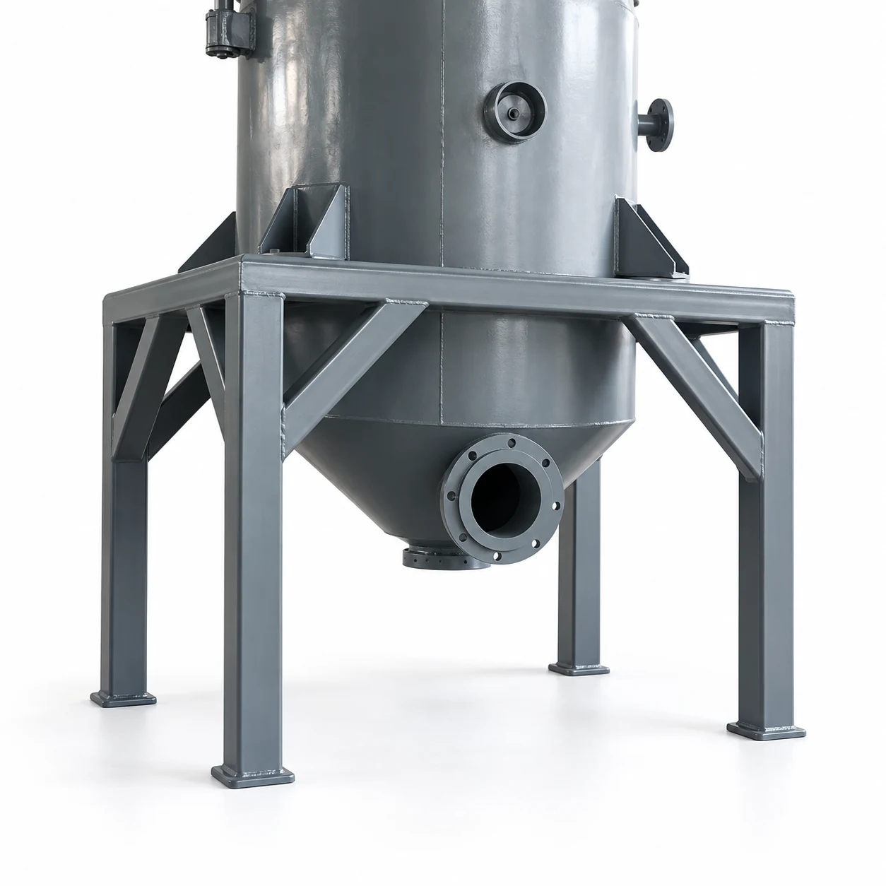 Dust collector support frame and lower discharge cone