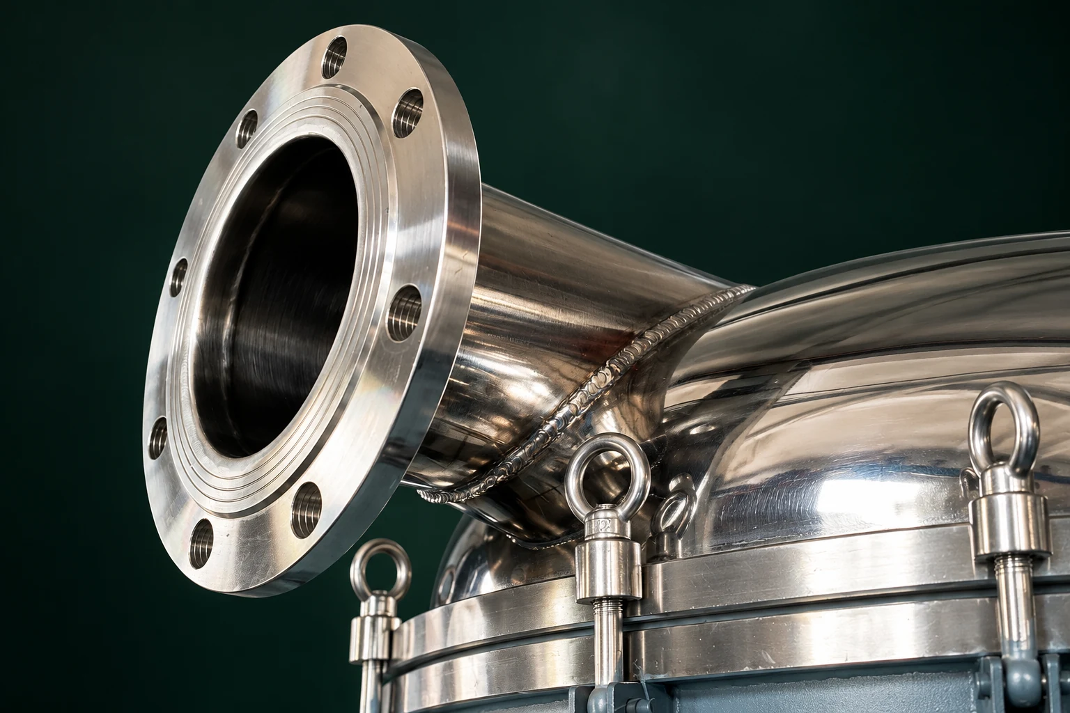 Close view of a dust collector flange and dome weld