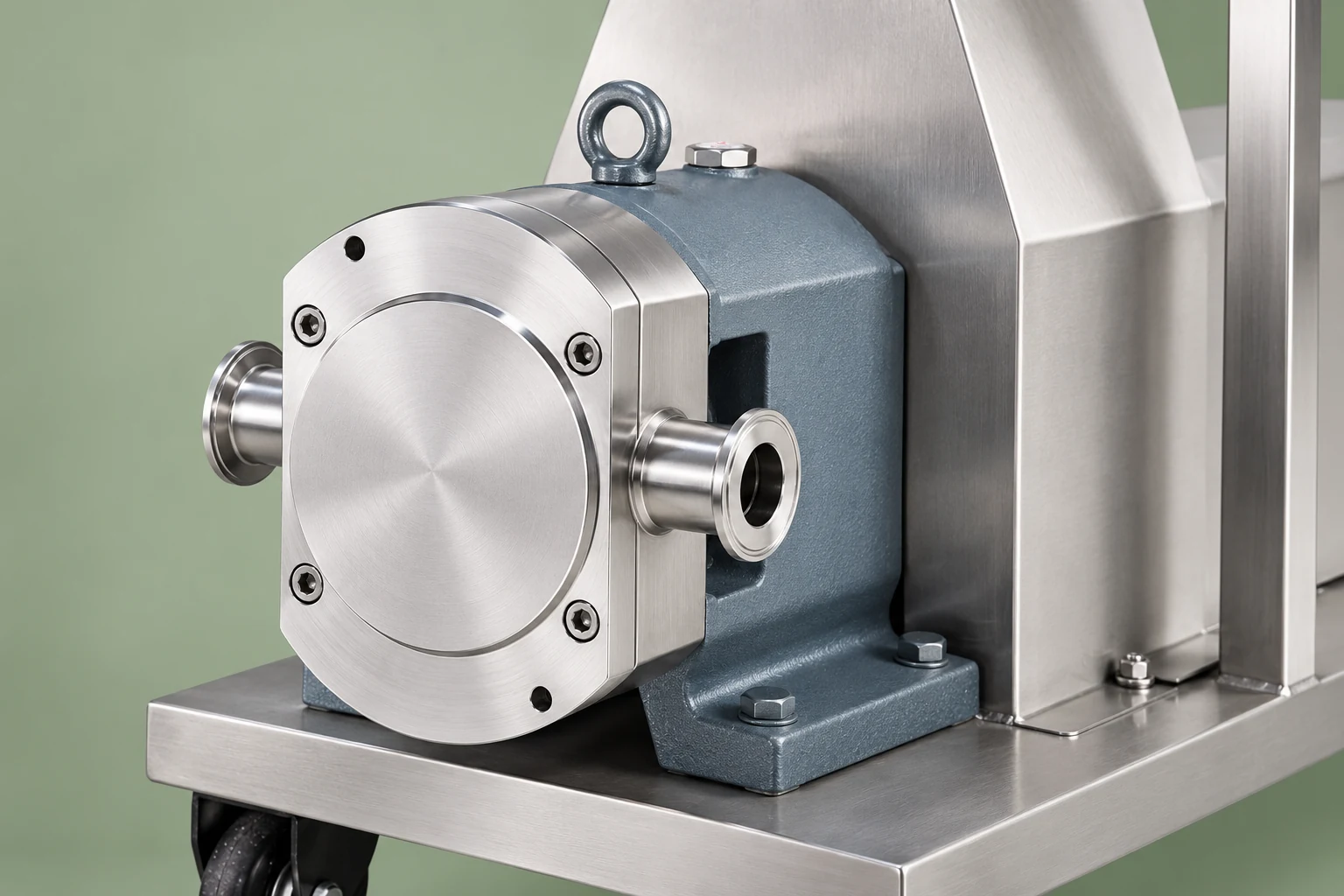 Lobe pump housing with opposed process connections