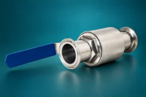 Stainless clamp-ended ball valve with a blue lever