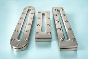 Three elongated bolted viewing-window assemblies
